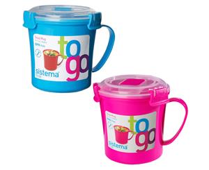 Sistema Set of 2 Soup Mugs Blue and Pink