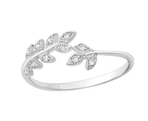 Sterling Silver Cubic Zirconia Leaf Ring