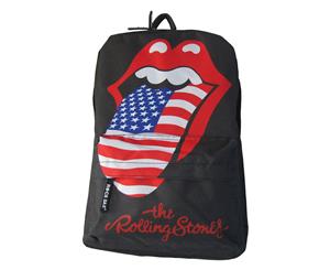 The Rolling Stones Backpack Bag Usa Flag Tongue Band Logo Official - Black