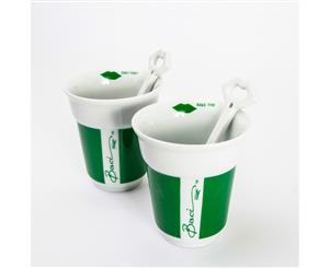 Un Mondo di Baci Set of 2 Cappuccino Cups & Spoons by Baci Milano Green