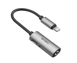 WIWU LT01 Lightning Earphone Cable 2 in 1 Charging and Listening Audio Adapter for Apple iPhone-grey