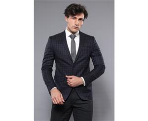 Wessi Slimfit Plaid Navy Wool Jacket