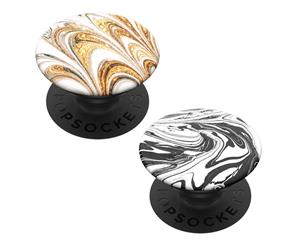 2pc PopSockets Universal Swappable Grip/Holder w/ Base Mod Marble/Golden Ripple