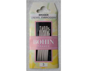 Bohin Crewel Embroidery Needles Size 3 Pack of 12 Needles