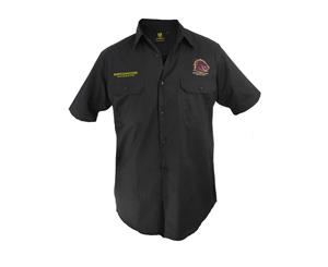 Brisbane Broncos NRL Short Sleeve Button Work Shirt BLACK