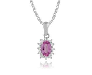 Classic Oval Pink Sapphire & Diamond Cluster Pendant 9ct White Gold