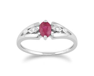 Classic Oval Ruby & Diamond Ring in 9ct White Gold