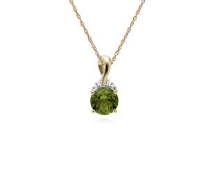 Classic Round Peridot & Diamond Twisted Bale Pendant in 9ct Yellow Gold