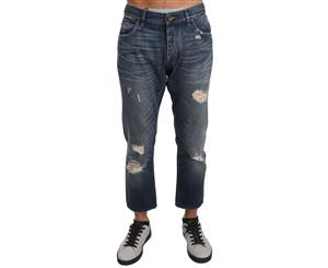 Dolce & Gabbana Blue Cotton Ripped Jeans Cropped Pants
