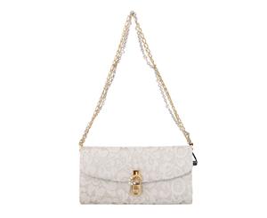 Dolce & Gabbana White Pizzo Taormina Lace Crystal Padlock Clutch Bag