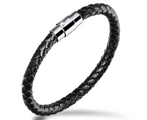 Genuine Cow Leather Wrap Bracelet With Shine Webbed Style-Leather/Black