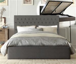 Istyle Norman King Gas Lift Ottoman Storage Bed Frame Fabric Grey