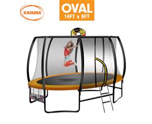 Kahuna Trampoline 8 ft x 14ft Oval with Basketball Set - Orange