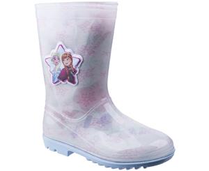 Leomil Girls Elsa Snow Flake Waterproof Lightweight Wellington Boots - White/Pink