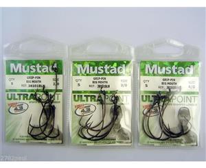 Mustad Kevin Van Dam Grip Pin - Complete Range - Bulk 3 Pack -Sizes 2/0-3/0-4/0