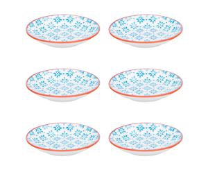 Nicola Spring Patterned Dipping Dishes - Small Bowls for Rice Soy Sauce & Olive Oil 10cm - Blue/Orange - Set of 6