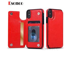 Red For Apple iPhone XR --Luxury Card Holder Back Leather Wallet Case Cover