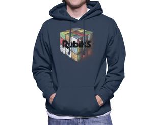 Rubik's Colourful Drawn Cube Men's Hooded Sweatshirt - Navy Blue