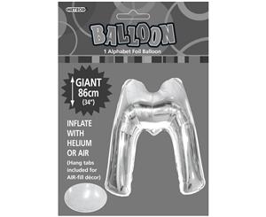 Silver M Alphabet Foil Balloon 86cm