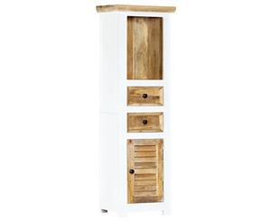 Solid Rough Mango Wood Highboard White and Brown Side Cabinet Bookcase