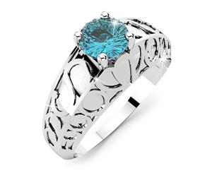 Solid Sterling Silver Round Cut Blue Topaz Ring Size US 7