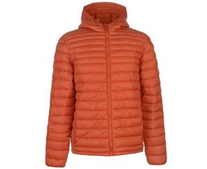 SoulCal Mens Micro Bubble Jacket Padded Coat Top Long Sleeve Lightweight Hooded - Burnt Orange - Orange