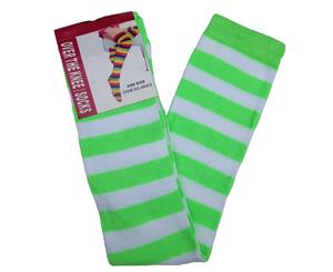 10x Over The Knee Socks Plain Striped High Thigh Ladies Long Stocking Bulk Price - Green/White Stripe - Green/White Stripe