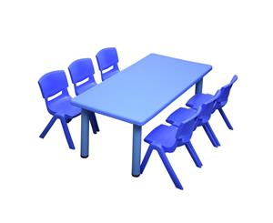 120x60cm Blue Rectangle Kid's Table and 6 Blue Chairs