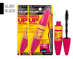 2 x Maybelline Volum' Express Pumped Up! Colossal Mascara 9.7mL - Glam Black