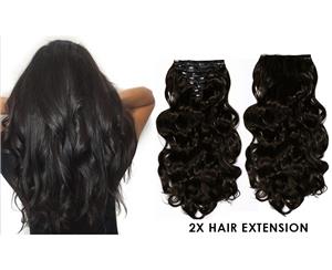 2Pcs 24" Wavy Thick Black Curly Synthetic Hair Extension 7Piece 16Clips 2X