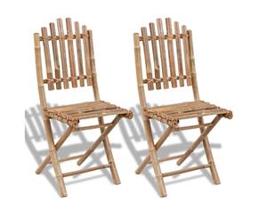 2pcs Outdoor Brown Bamboo Folding Chair Garden Patio Deck Dining Relaxing