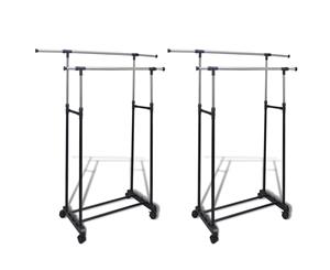 2x Adjustable Clothes Rack 2 Hanging Rails Garment Coat Hanger Stand