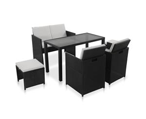 6 Pieces Outdoor Dining Set with Cushions Poly Rattan Black Lounge Set