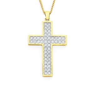 9ct Gold Two Tone Diamond Cross Pendant