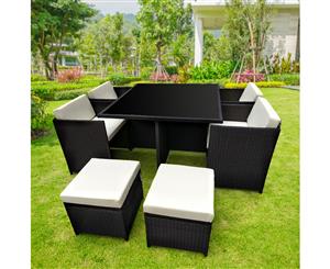 9pc Outdoor Furniture PE Rattan Cube Dining Garden Set