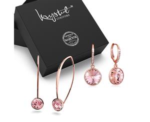 Boxed 2 Pairs of Rose Gold Earrings Set Embellished with Swarovski Crystals