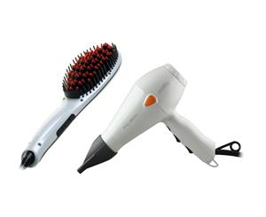 Cabello Pro 3600 Hair Dryer + Glow Straightening Brush - White