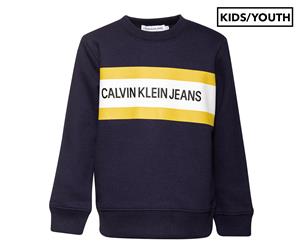 Calvin Klein Boys' Box Logo Sweatshirt - Peacoat/White/Yellow