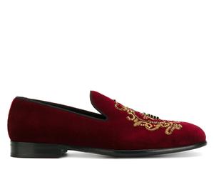 DOLCE E GABBANA MEN'S BURGUNDY VELVET LOAFERS