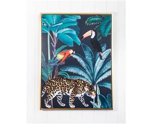 Framed Artwork - Flocked Cheetah Rainforest Jungle - 60x80