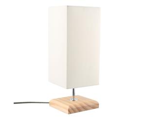 Luminite Wood Square Base Cream Table Lamp Bedside Light Home Decor Furniture