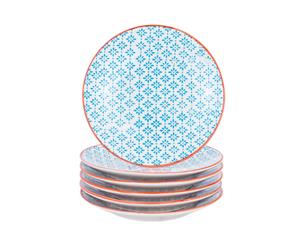 Nicola Spring Patterned Side Dessert & Cake Plates - Blue / Orange Print Design 18 cm - Set of 6