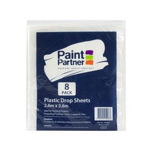 Paint Partner 2.6m x 3.6m Clear Plastic Drop Sheet - 8 Pack