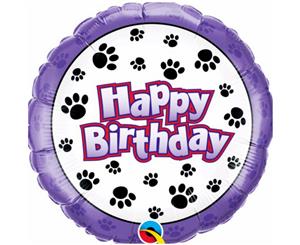 Qualatex Happy Birthday Paw Print Round Foil Balloon (Multicoloured) - SG17090