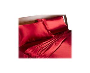 Red Satin King Duvet Cover Fitted Sheet and 4 Pillowcase Bedding Set