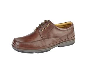 Roamers Mens Leather Wide Fit 4 Eye Deluxe Casual Shoes (Brown) - DF1691