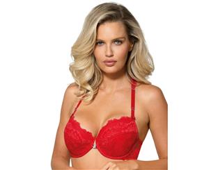 Roza Sefia Floral Lace Push Up Bra - Red