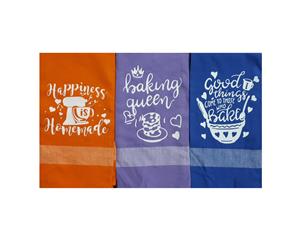 Set of 3 Tea Towels Kitchen Sayings MUTICOLOUR Handmade Teatowels New