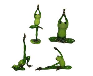 Set of 4 Yoga Posing Frog Figurine Collection Glossy Marble Green