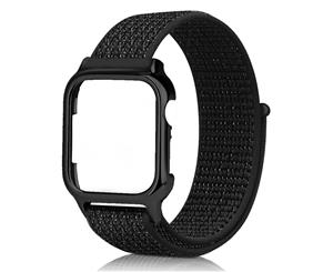 WIWU 2 in 1 Nylon Watch Band + Case Sport Loop Fastener Adjustable Closure Wrist Strap iwatch Series 1 2 3 4 5-Reflector Black